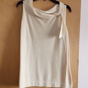 Women's Cream Sleeveless Tie-Neck Top